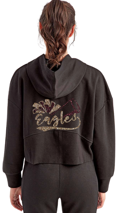Eagles Glitter Cheer Half- Zip Cropped Hooded Sweatshirt with Customized Name