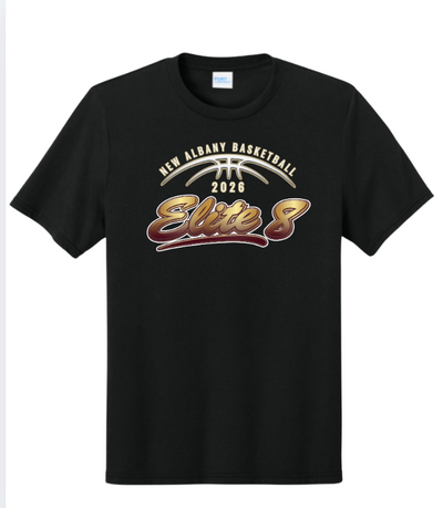 Adult Unisex Official 2026 New Albany Boys Varsity Basketball Elite 8 Graphic Super Soft Short Sleeve Tee