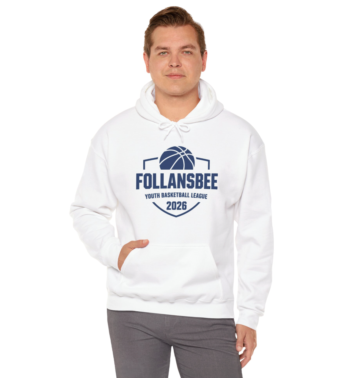 Adult Unisex Follansbee Youth Basketball Graphic Hoodie - Blue and White