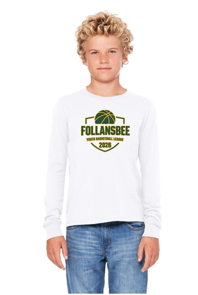Kids Follansbee Youth Basketball Long Sleeve Tee - Green and Gold Logo