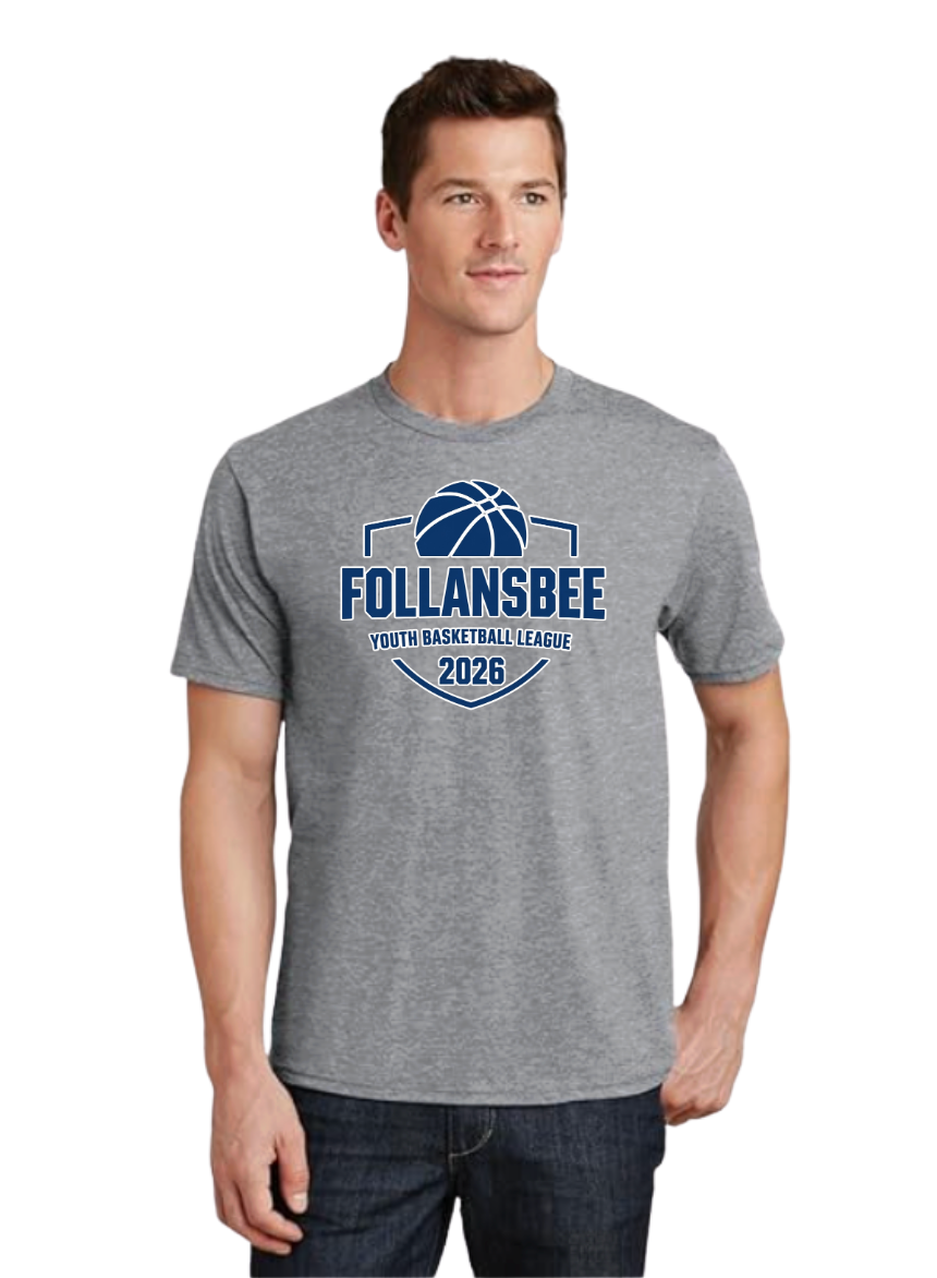 Adult Unisex Follansbee Youth Basketball Tee - Blue and White Logo