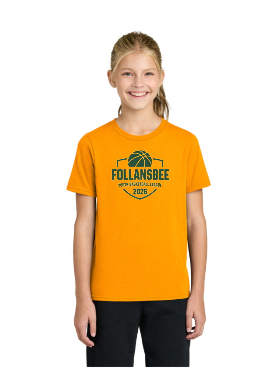 Kids Follansbee Youth Basketball Tee - Green and Gold Logo