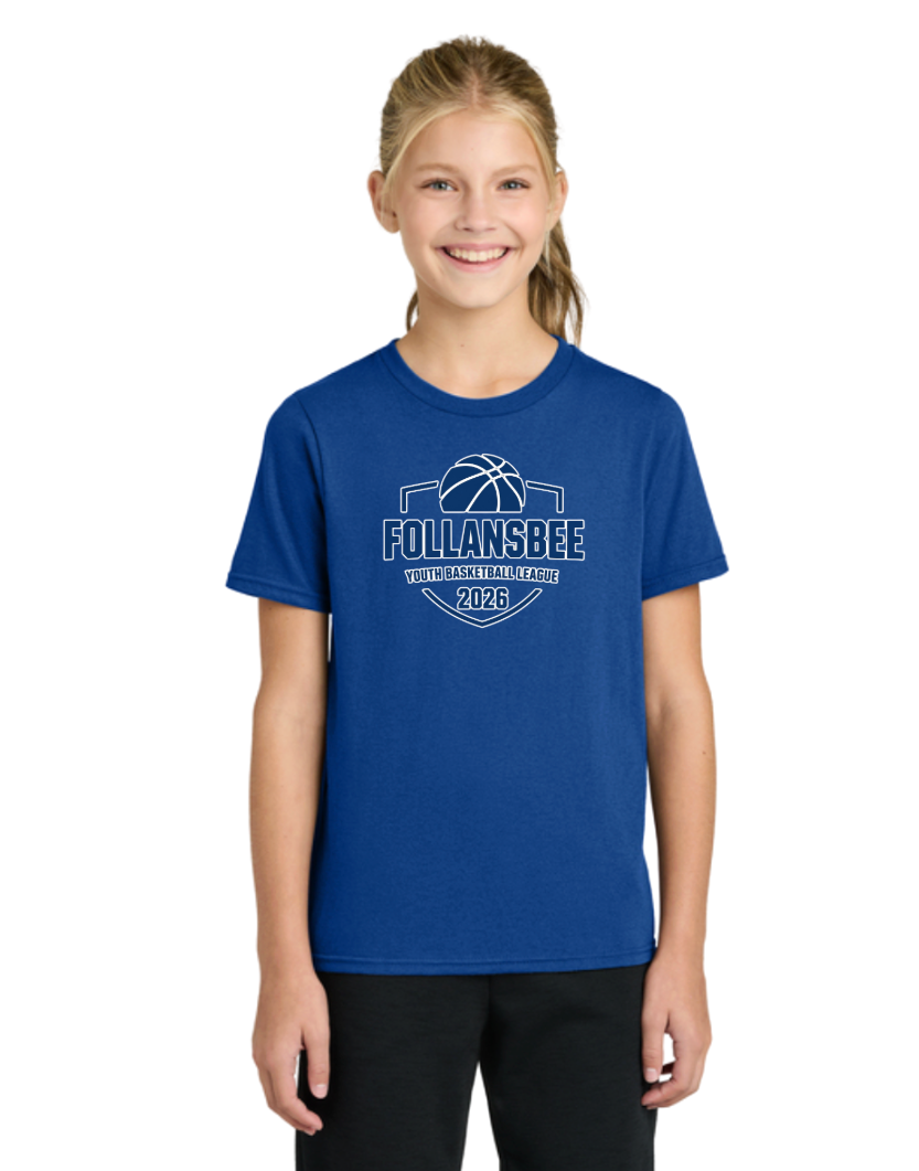 Kids Follansbee Youth Basketball Tee - Blue and White Logo