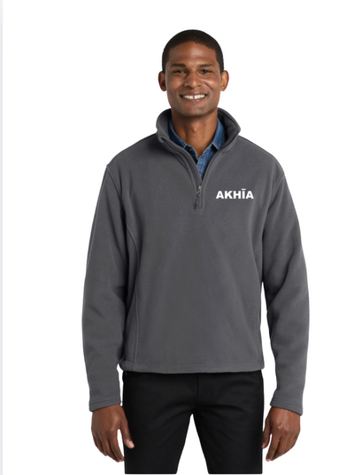 Adult Unisex Quarter Zip Pullover Fleece - White Akhia Logo