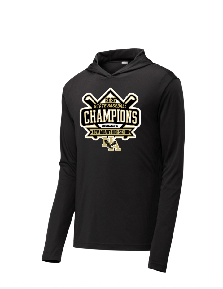 Adult Unisex NAHS Baseball Official 2026 STATE CHAMPION Long Sleeve Hooded Performance Tee
