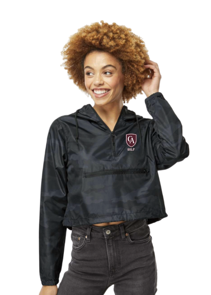 Women's Columbus Academy Golf Lightweight Pullover Black Camo Crop Windbreaker