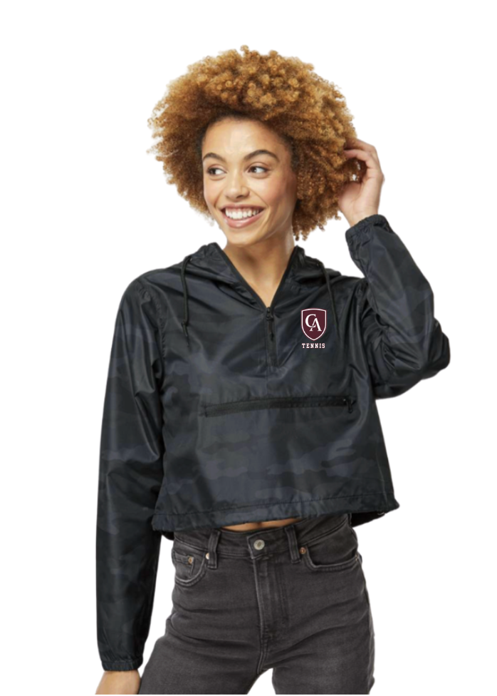 Women's Columbus Academy Tennis Lightweight Pullover Black Camo Crop Windbreaker