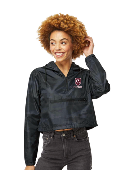 Women's Columbus Academy Football Pullover Black Camo Crop Windbreaker