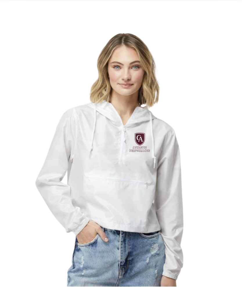 Women's Columbus Academy Athletic Performance Lightweight Pullover White Camo Crop Windbreaker
