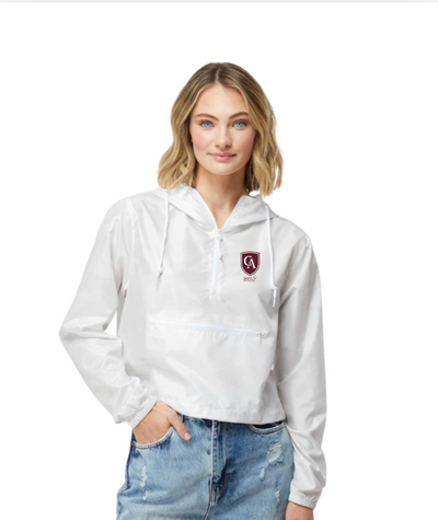 Women's Columbus Academy Golf Lightweight Pullover White Camo Crop Windbreaker