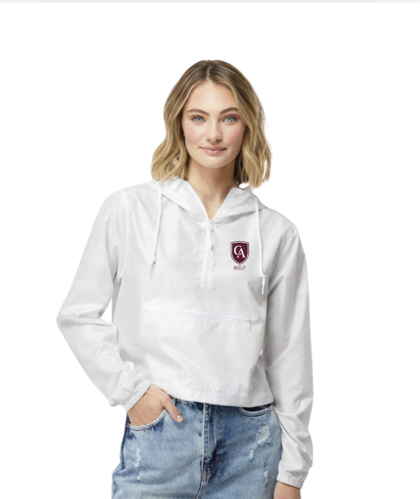 Women's Columbus Academy Golf Lightweight Pullover White Camo Crop Windbreaker