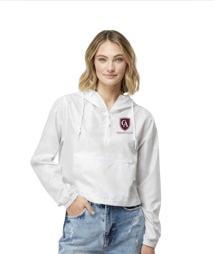 Women's Columbus Academy Volleyball Lightweight Pullover White Camo Crop Windbreaker