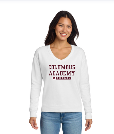 Women's Columbus Academy Football Graphic Beach Wash V-Neck Sweatshirt