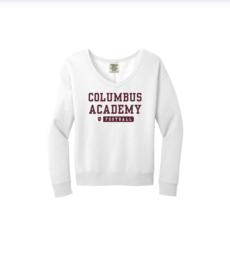 Women's Columbus Academy Football Graphic Beach Wash V-Neck Sweatshirt
