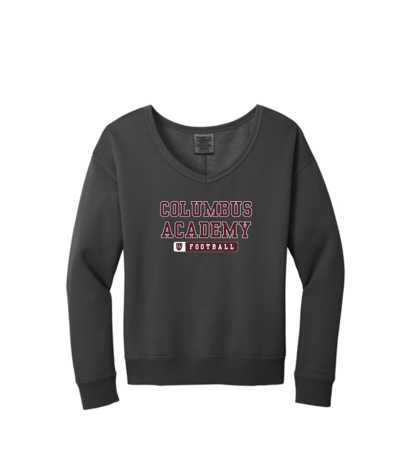 Women's Columbus Academy Football Graphic Beach Wash V-Neck Sweatshirt