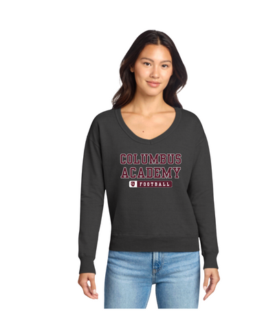 Women's Columbus Academy Football Graphic Beach Wash V-Neck Sweatshirt