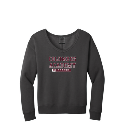 Women's Columbus Academy Soccer Graphic Beach Wash V-Neck Sweatshirt