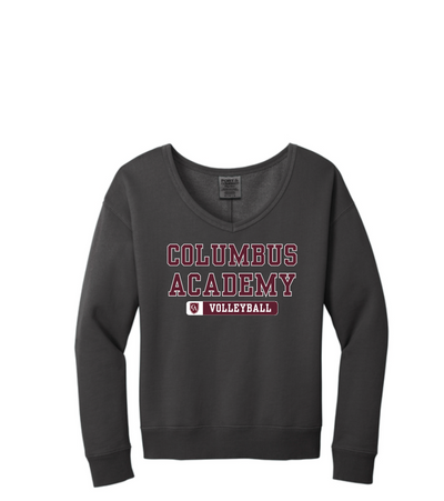 Women's Columbus Academy Volleyball Graphic Beach Wash V-Neck Sweatshirt