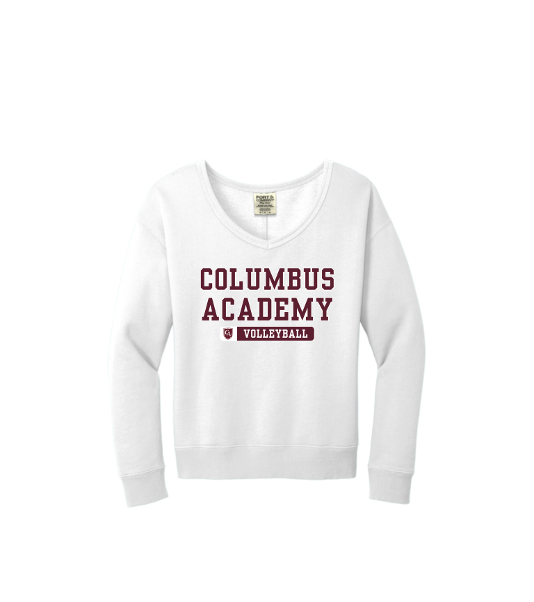 Women's Columbus Academy Volleyball Graphic Beach Wash V-Neck Sweatshirt