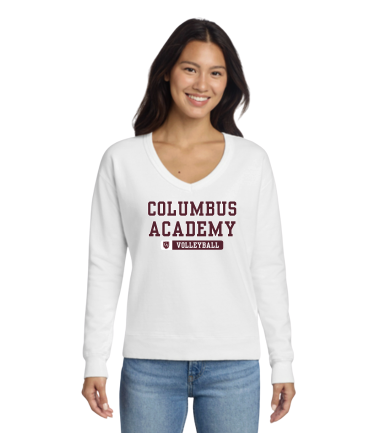 Women's Columbus Academy Volleyball Graphic Beach Wash V-Neck Sweatshirt