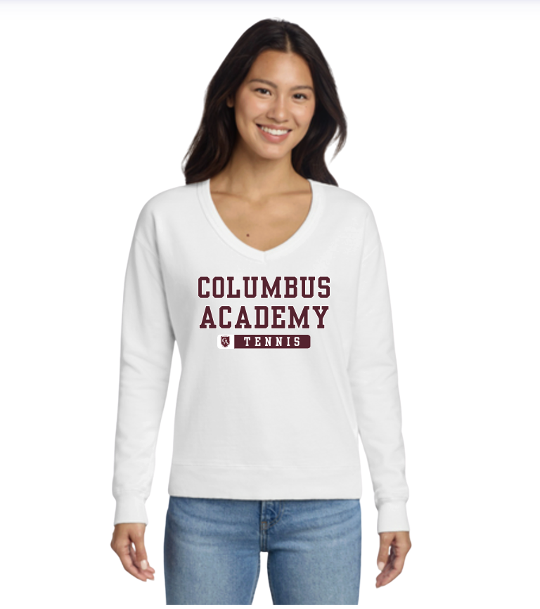 Women's Columbus Academy Tennis Graphic Beach Wash V-Neck Sweatshirt