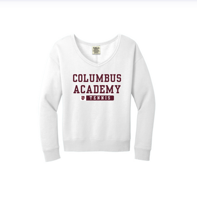 Women's Columbus Academy Tennis Graphic Beach Wash V-Neck Sweatshirt