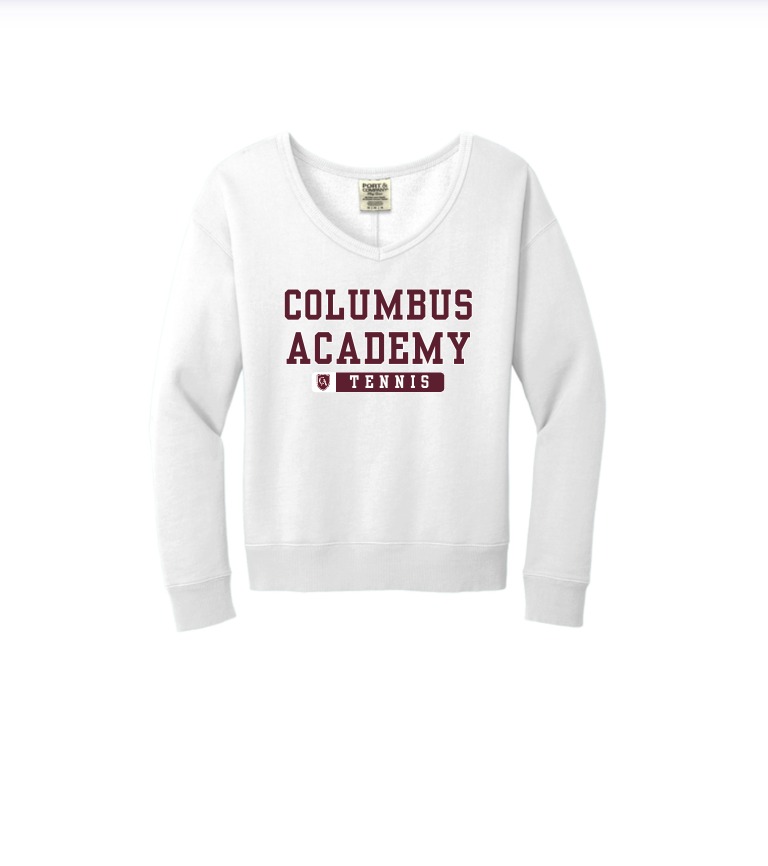 Women's Columbus Academy Tennis Graphic Beach Wash V-Neck Sweatshirt