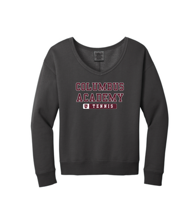 Women's Columbus Academy Tennis Graphic Beach Wash V-Neck Sweatshirt