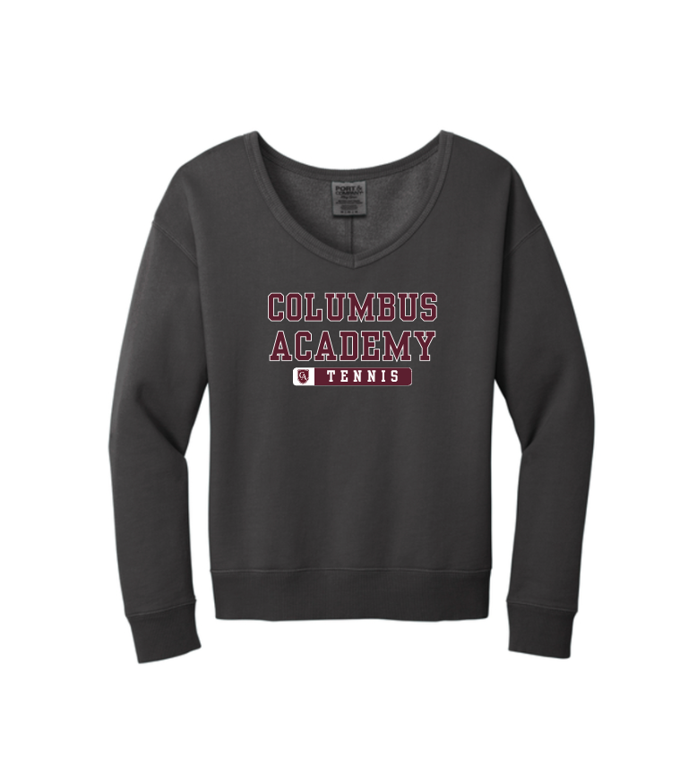 Women's Columbus Academy Tennis Graphic Beach Wash V-Neck Sweatshirt