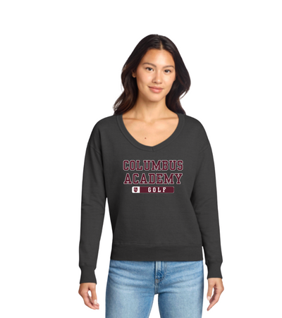 Women's Columbus Academy Golf Graphic Beach Wash V-Neck Sweatshirt