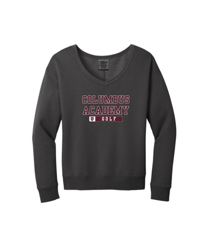 Women's Columbus Academy Golf Graphic Beach Wash V-Neck Sweatshirt
