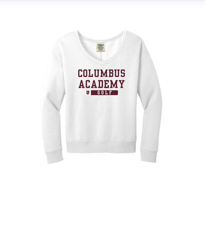 Women's Columbus Academy Golf Graphic Beach Wash V-Neck Sweatshirt