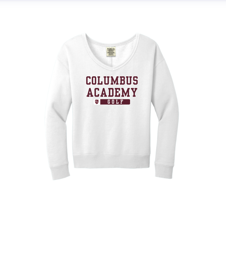 Women's Columbus Academy Golf Graphic Beach Wash V-Neck Sweatshirt