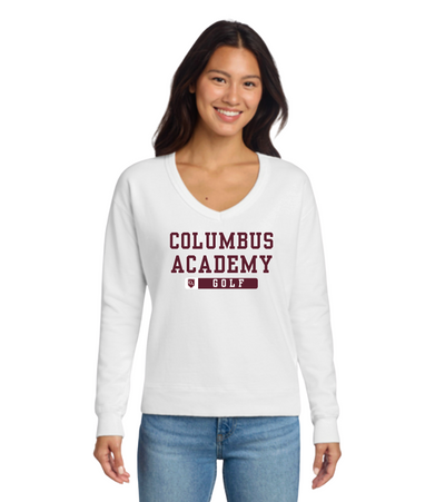 Women's Columbus Academy Golf Graphic Beach Wash V-Neck Sweatshirt