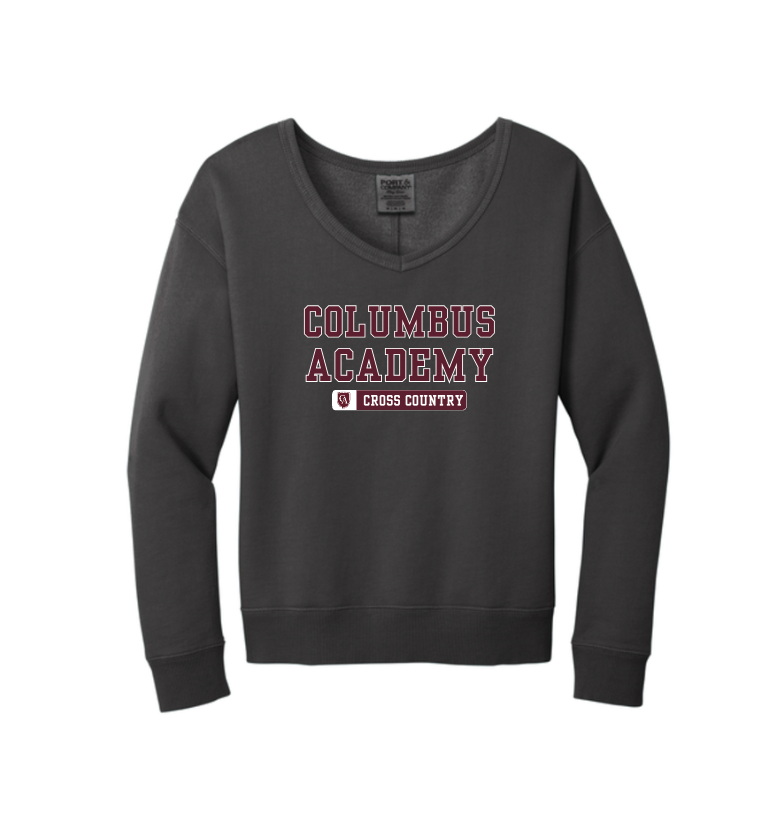 Women's Columbus Academy Cross Country Graphic Beach Wash V-Neck Sweatshirt