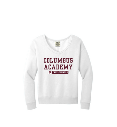 Women's Columbus Academy Cross Country Graphic Beach Wash V-Neck Sweatshirt