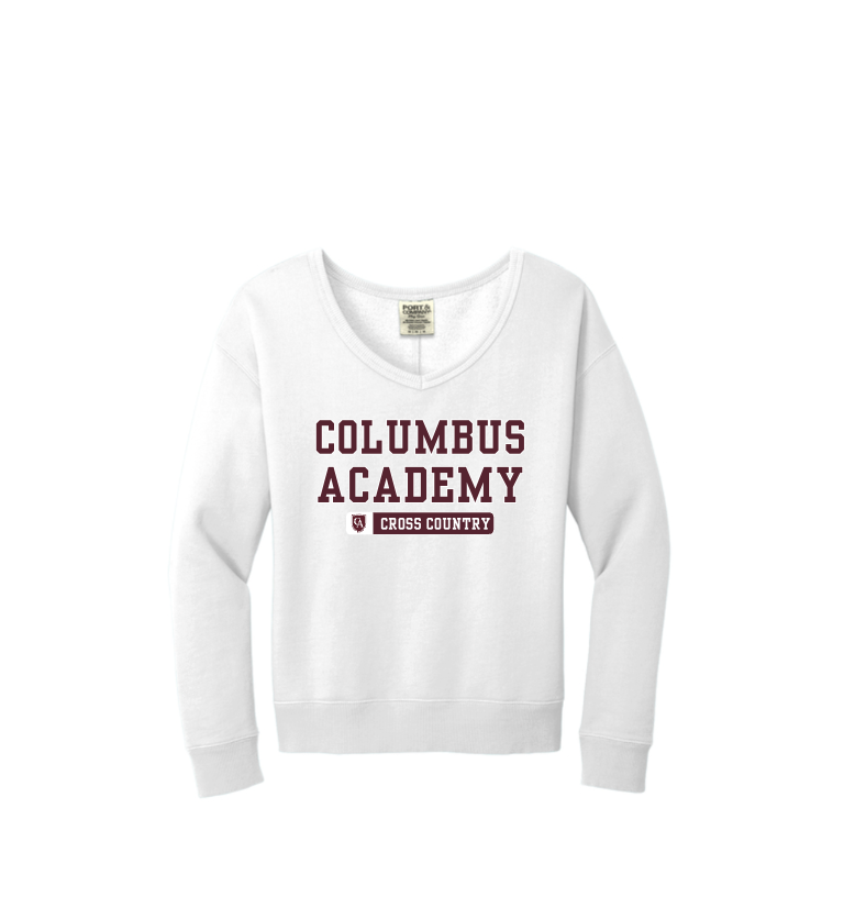 Women's Columbus Academy Cross Country Graphic Beach Wash V-Neck Sweatshirt