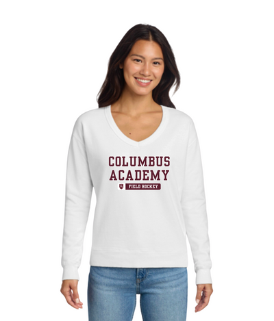 Women's Columbus Academy Field Hockey Graphic Beach Wash V-Neck Sweatshirt