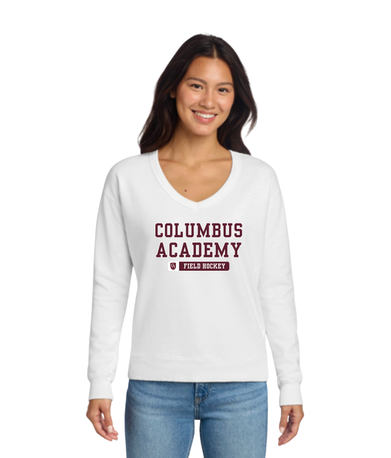 Women's Columbus Academy Field Hockey Graphic Beach Wash V-Neck Sweatshirt