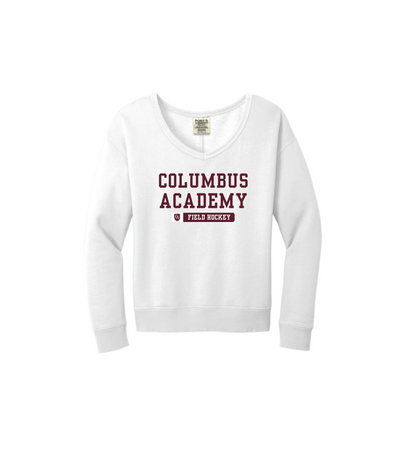 Women's Columbus Academy Field Hockey Graphic Beach Wash V-Neck Sweatshirt