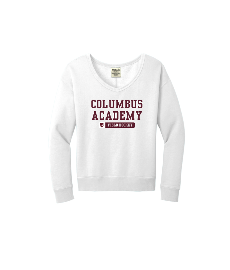 Women's Columbus Academy Field Hockey Graphic Beach Wash V-Neck Sweatshirt