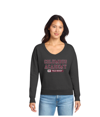 Women's Columbus Academy Field Hockey Graphic Beach Wash V-Neck Sweatshirt