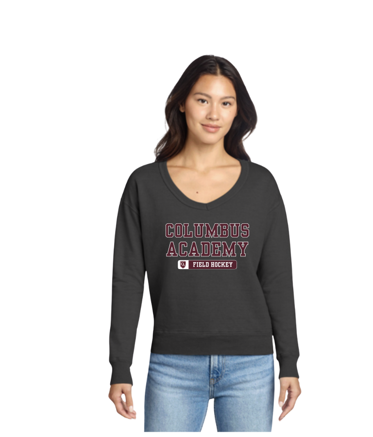 Women's Columbus Academy Field Hockey Graphic Beach Wash V-Neck Sweatshirt