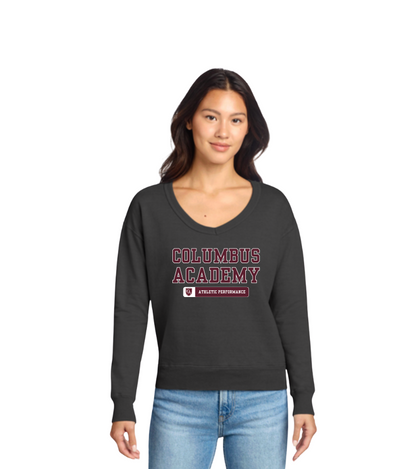 Women's Columbus Academy Athletic Performance Graphic Beach Wash V-Neck Sweatshirt