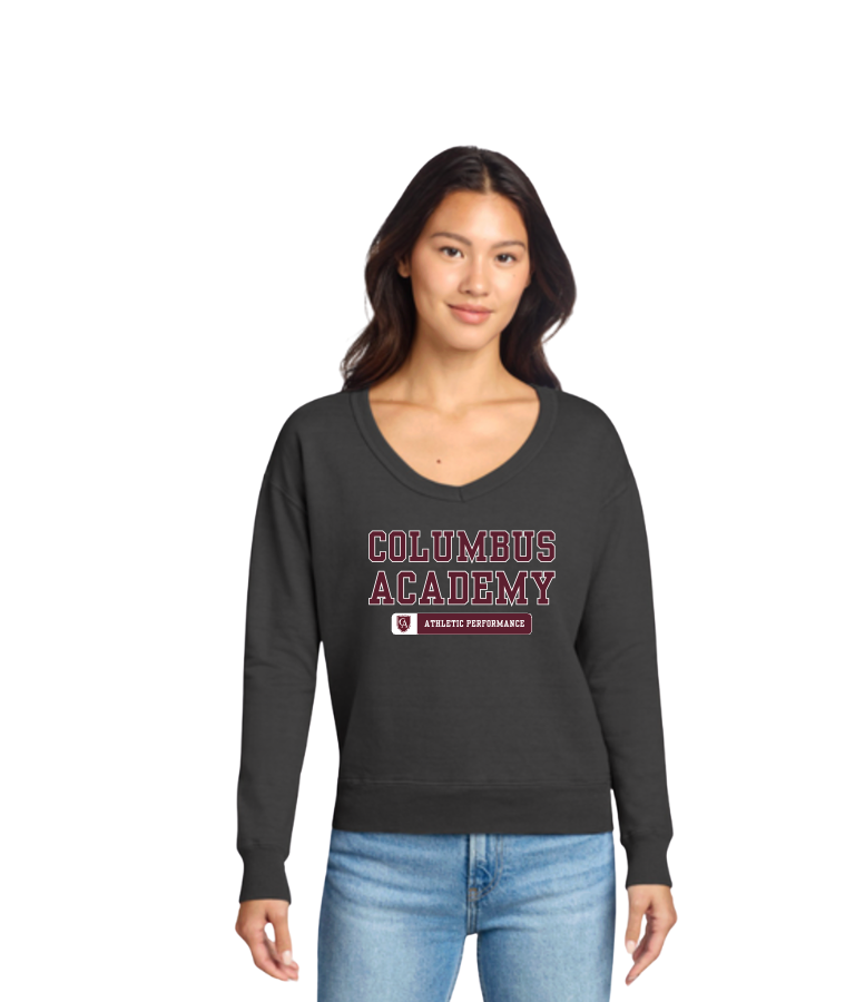 Women's Columbus Academy Athletic Performance Graphic Beach Wash V-Neck Sweatshirt