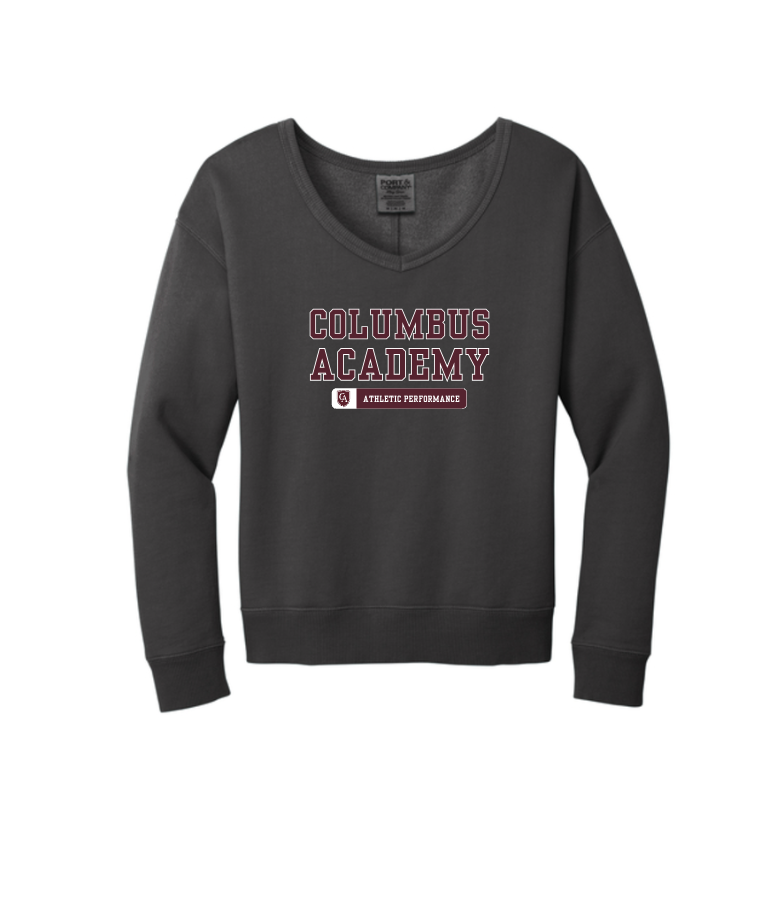 Women's Columbus Academy Athletic Performance Graphic Beach Wash V-Neck Sweatshirt