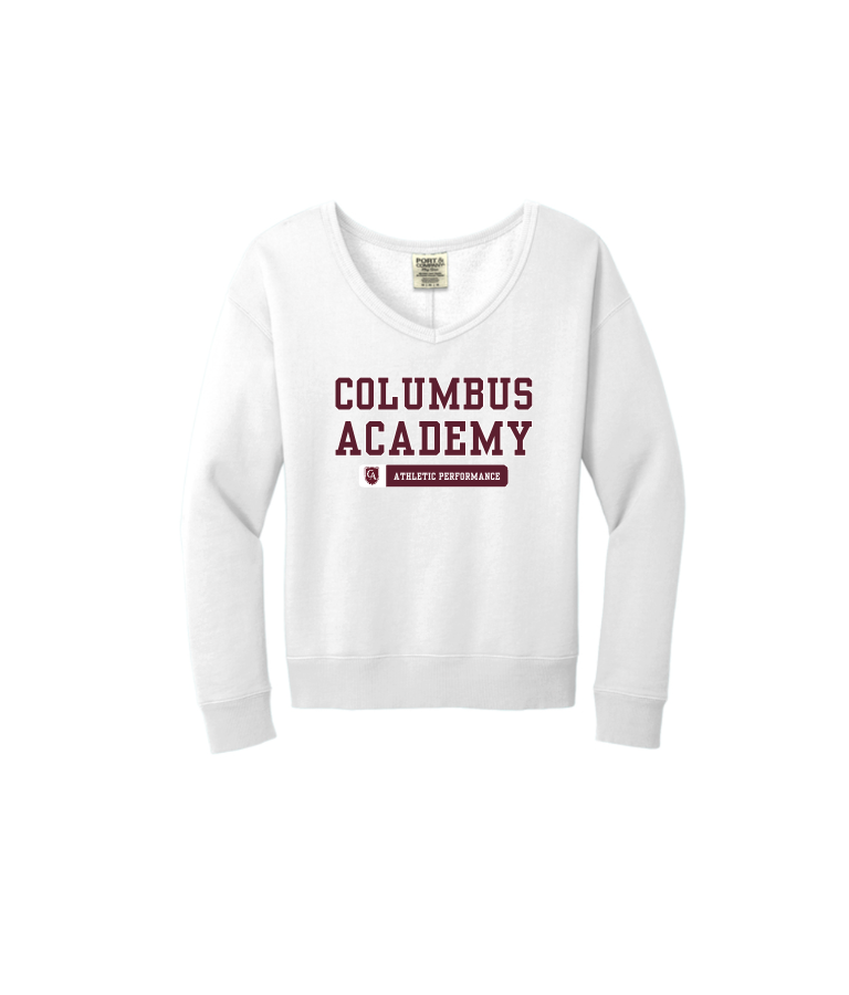 Women's Columbus Academy Athletic Performance Graphic Beach Wash V-Neck Sweatshirt
