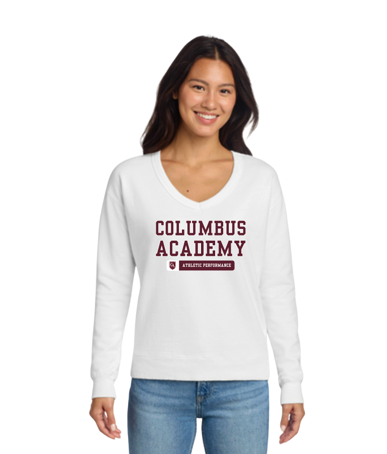 Women's Columbus Academy Athletic Performance Graphic Beach Wash V-Neck Sweatshirt