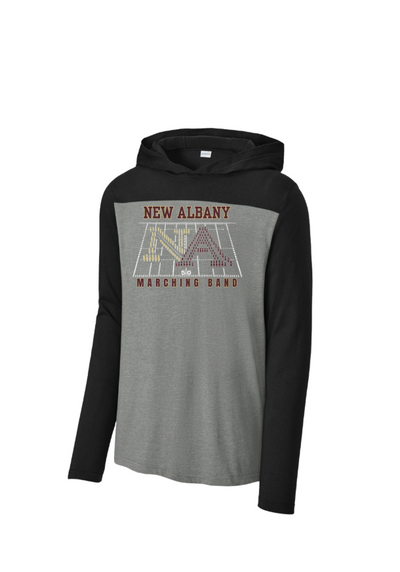 Adult Unisex New Albany Band Field Formation Graphic Sport-Tek® Halftime Long Sleeve Hoodie Tee