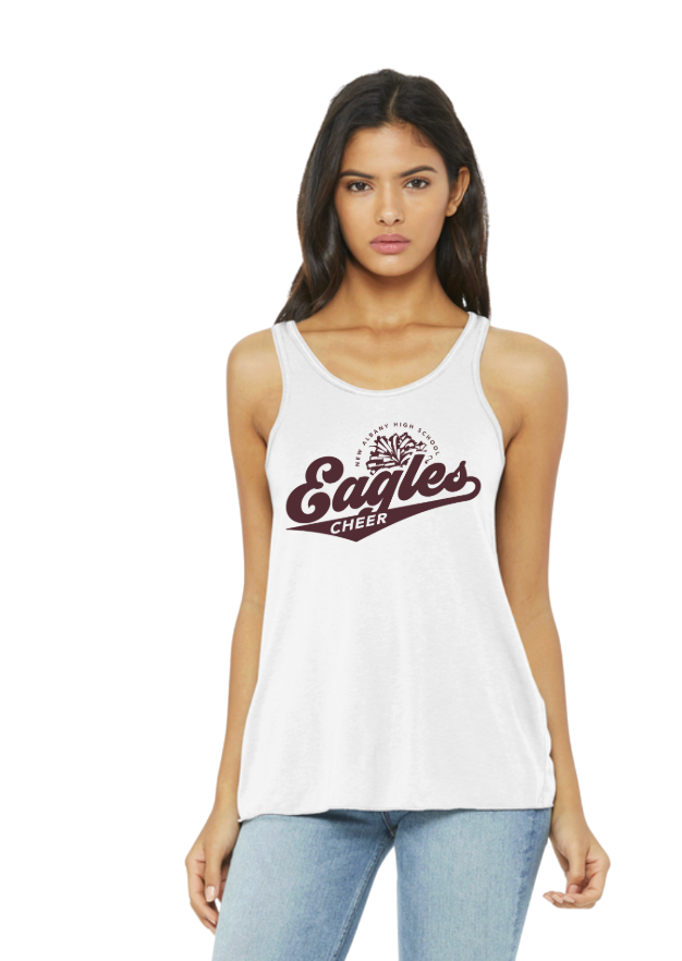Women's New Albany Cheer Megaphone Graphic Bella + Canvas Flowy Racerback Tank